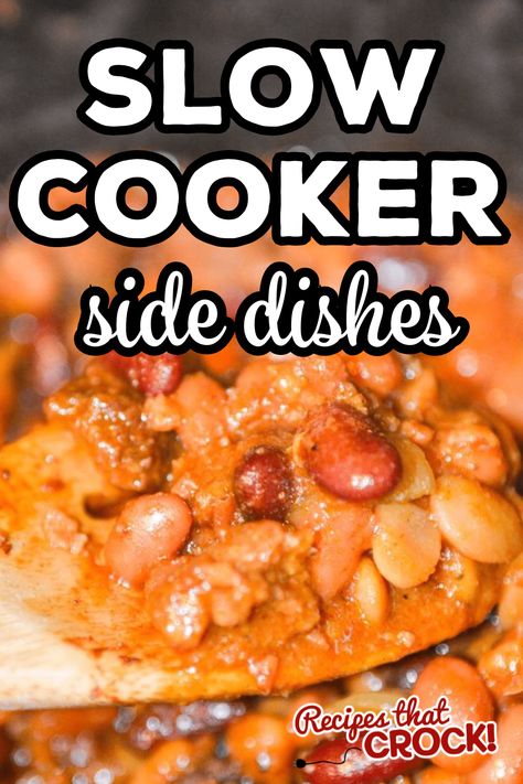 12 Slow Cooker Side Dishes to Try For Your Next Backyard BBQ. These are our tried and true favorite crowd pleasing recipes. via @recipescrock Crockpot Potluck Dishes For A Crowd, Best Crockpot Side Dishes, Group Side Dishes, Barbecue Sides For A Crowd, Tailgate Sides Dishes Easy, Easy Side Dish For A Crowd, Crock Pot Sides Dishes, Party Beans Recipe, Easy Crockpot Side Dishes