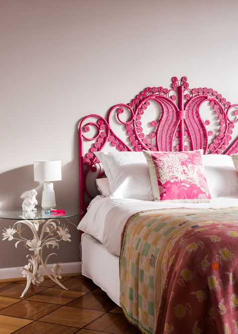 Peacock Bedding, Pink Headboard, Wicker Headboard, Rattan Headboard, Painted Wicker, Melbourne House, Wicker Decor, The Design Files, Wicker Furniture