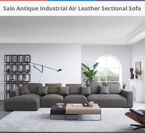 Win Salo Antique Industrial Air Leather Sectional Sofa Scandinavian Design Style, Antique Industrial, Larch Wood, Double Chaise Sectional, Leather Sectional Sofa, Living Room Organization, Double Chaise, Grey Upholstery, Chaise Sectional