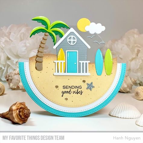 None | google_drive.image Tarjetas Pop Up, Sending Good Vibes, Beach Cards, Beach Bungalow, Mft Cards, Summer Cards, Mft Stamps, Beach Bungalows, Fancy Fold Cards