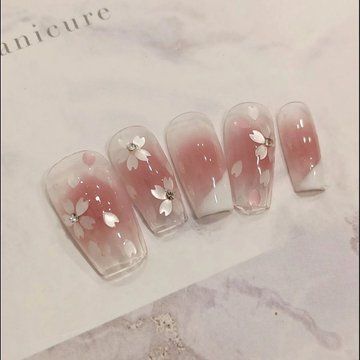 Nail Art Wedding Elegant White, Pink Elegant Nails, Cute Light Pink Nails, Nails Cherry, Nails Board, Nails Jelly, White Sakura, Tiny Canvas, Cherry Blossom Nails