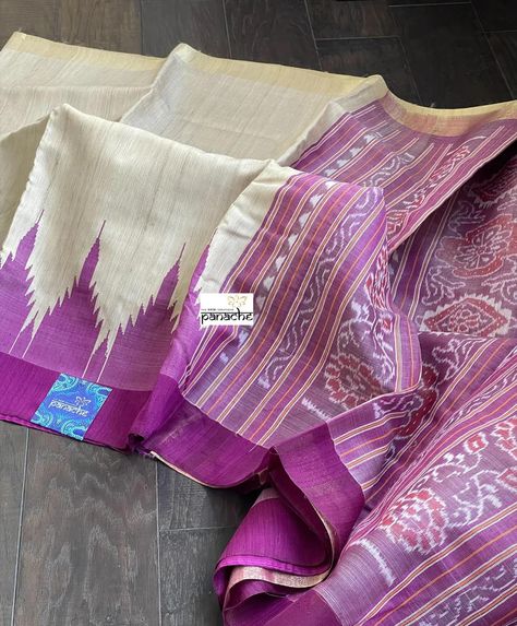 Very classy pure Vidarbha Tussar silk and Tussar with temple/Ikat weaves! These are timeless handwoven sarees…perfect for any occasion! #panachethedesicreations #gachitussar #tussarsilksaree #vidarbha Silk Ikat, Tussar Silk Saree, March 19, Temple, Hand Weaving, Weaving, Saree, Pure Products, Silk