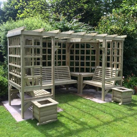 Wooden Pergola with Seating | VonHaus Garden Arbour Seat, Pergola Trellis, Garden Arbour, Corner Pergola, Pergola Diy, Cheap Pergola, Patio Pergola, Wooden Garden Furniture, Wooden Gazebo