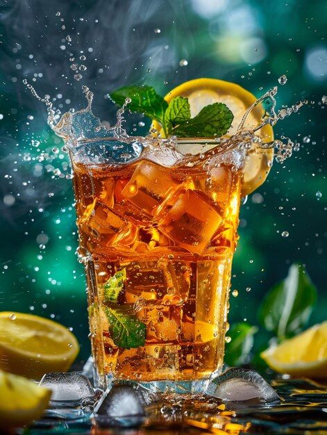 Photo a commercial photography of a glas... | Premium Photo #Freepik #photo Ice Lemon Tea Aesthetic, Ice Tea Aesthetic, Ice Tea Photography, Ice Lemon Tea, Ad Photography, Perfect Summer Drink, Splash Photography, Pretty Cups, Cute Instagram Pictures