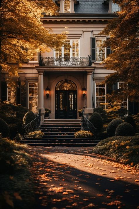 fall season Fall Suburban House, Fall House Aesthetic, Classical House Exterior, Aesthetic House Exterior, Suburban Aesthetic, Hawthorne House, Aesthetic House, Suburban House, Caramel Macchiato