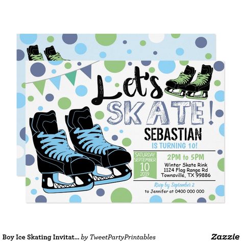 Boy Ice Skating Invitation Ice Skating Party Blue Ice Skating Invitation, Ice Skating Cake, Winter Birthday Party Invitations, Ice Skating Birthday Party, Ice Skating Lessons, Skate Invitations, Skating Birthday Party, Ice Skating Party, Skating Party