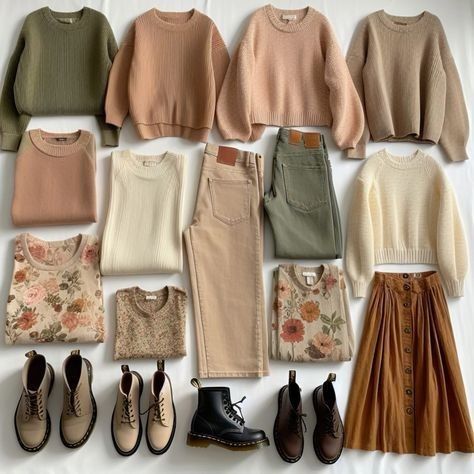 Light Academia Spring Aesthetic, Soft Autumn Academia, Summer Outfits For Autumn Palette, Color Academia Outfit, Cottagecore Outfit Ideas Vintage, Soft Autumn Aesthetic Outfit, Fall Casual Dress Outfits, Soft Autumn Outfits Casual, Practical Magic Outfit Inspiration