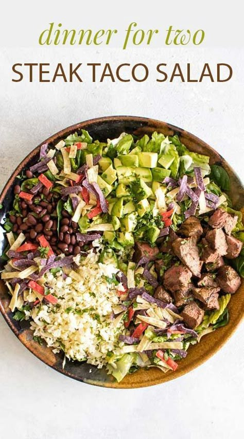 Steak Salad Bowl, Steak Taco Salad Bowls, Beef Taco Salad Bowl, Steak Taco Salad, Healthy Steak Fajita Bowl, Tex Mex Steak Salad, Work Salads, Steak Salads, Steak Taco