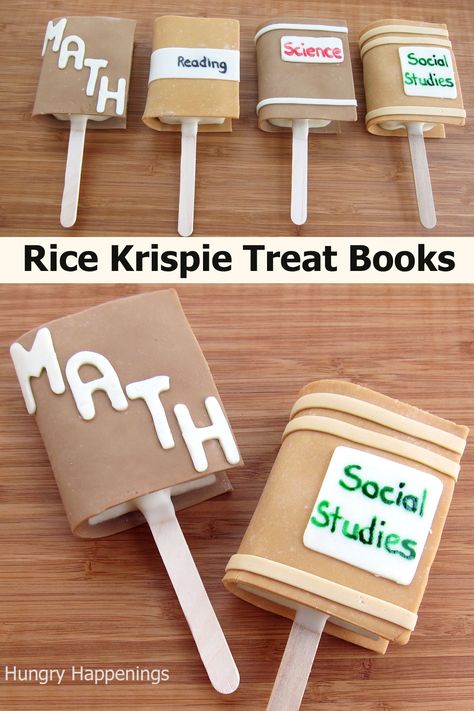 Rice Krispie Treat Schoolbooks Back To School Rice Krispie Treats, Teacher Rice Krispie Treats, Back To School Rice Crispy Treats, Rice Krispie Treats With A Twist, Rice Crispy Dipped In Chocolate, Chocolate Dipped Rice Krispie Treats, Fun Rice Krispie Treats, Chocolate Book, Cereal Treats