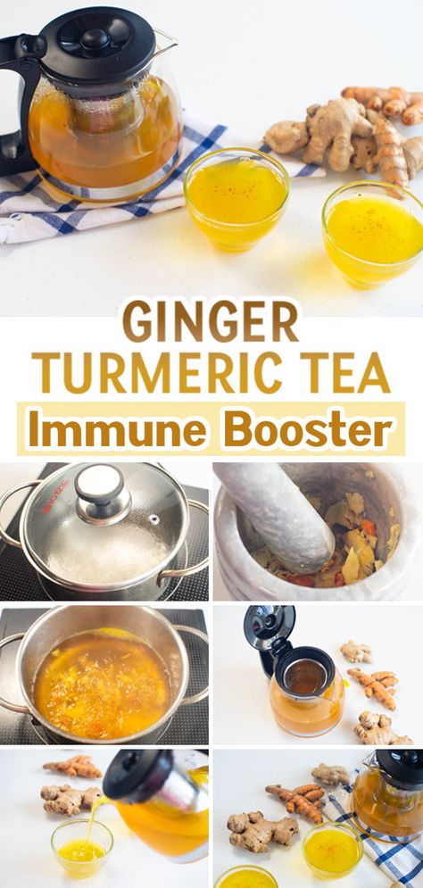 Ginger Tumeric Tea, Tumeric Tea Recipe, Homemade Ginger Tea, Healing Tea Recipes, Ginger Tea Benefits, Turmeric Ginger Tea, Turmeric Tea Recipe, Ginger Tea Recipe, Ginger Drink