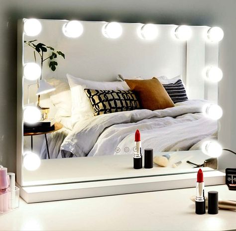 Hollywood Mirror with 3 Color Lights Dimmable LED Bulbs with 10X Magnification, 2in1 Tabletop and Wall-Mounted Mirror with Plug-in and USB Charger Port Light Up Vanity, Bulb Mirror, Hollywood Makeup Mirror, Hollywood Vanity Mirror, Hollywood Vanity, Hollywood Lights, Hollywood Makeup, Color Lights, Hollywood Mirror