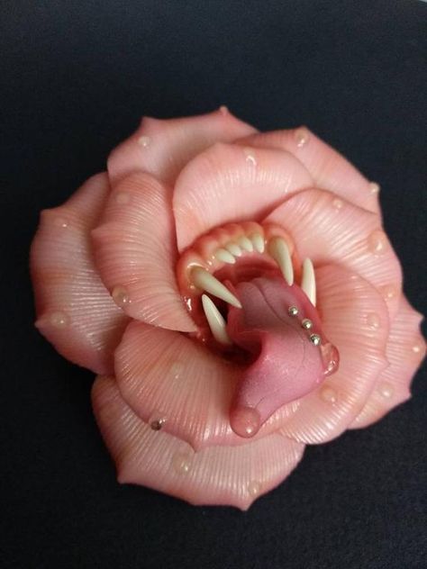 Check out this item in my Etsy shop https://www.etsy.com/listing/717495453/toothed-pink-flower-brooch-brooch-and Creepy Flower Drawing, Horror Flowers, Creepy Accessories, Villain Inspiration, Creepy Flowers, Goth Flowers, Flower Monster, Gothic Flowers, Sculpture Art Clay