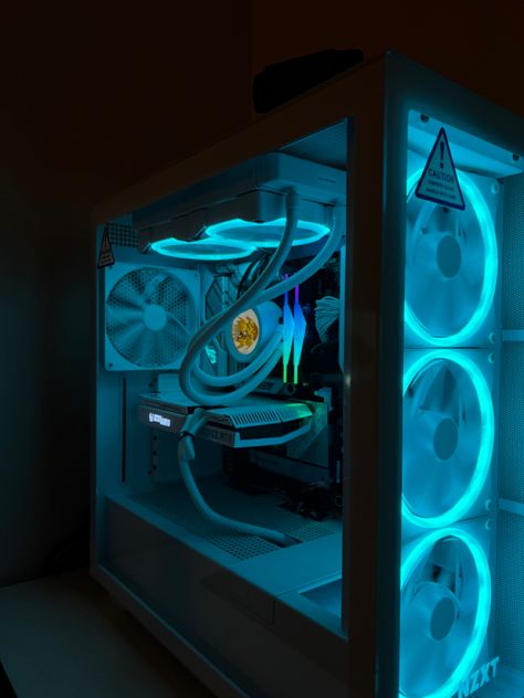 Overkill Pc with high specs with a nice white finish and blue lighting Blue Lighting, Favorite Quotes, Ram, Neon Signs, Lighting, Funny, Blue, White