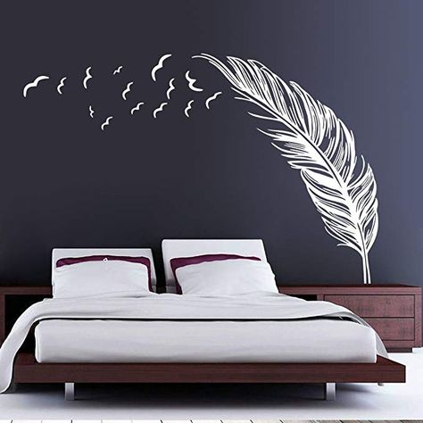 Amazon.com: BIBITIME Birds Flying Feather Large Wall Stickers Vinyl Art Decals Modern Room Decor (88*57 CM, White left): Home & Kitchen Feather Wall Decal, Decals Wallpaper, Large Wall Stickers, Diy Wall Painting, Modern Room Decor, Room Wall Painting, Bedroom Wall Designs, Wall Decals For Bedroom, Wall Painting Decor