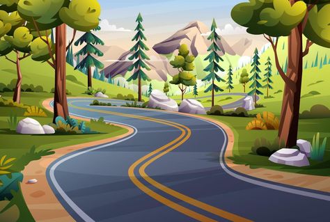 Cartoon Baground Image, Anime Road Background, Road Illustration Design, Cartoon Background House, Highway Illustration, Cartoon Background Images, Cartoon Road, Background Thumbnail, Road Illustration