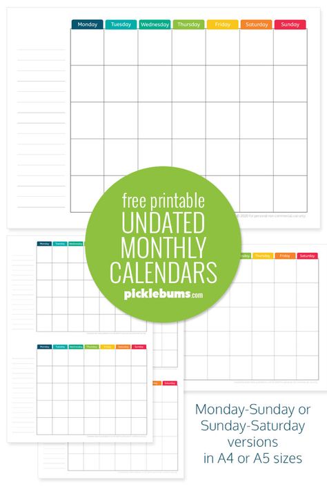 Free Printable Undated Monthly Calendar. - Picklebums Free Undated Monthly Calendar Printable, Undated Monthly Calendar, Free Printable Monthly Calendar, Calander Printable, Free Monthly Calendar, Blank Calendar Pages, Blank Monthly Calendar, August Calendar, Undated Monthly Planner