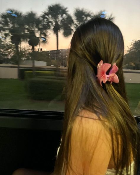 Island Vacation Hairstyles, Hawaiian Flower Claw Clip, Hawaiian Flower Hair Clip, Hawaiian Flower In Hair, Flower Claw Clip Hairstyles, Hawaii Flower Hair, Hawaiian Flower Clip, Rp Pfp, Hawaiian Flower Hair