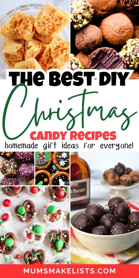 Delight friends and family with Christmas candy homemade treats! From chocolate covered cherries recipe to marshmallow candy recipes and caramel candies recipe, these DIY candies are perfect for making Christmas sweet tray ideas and Christmas treats gift box ideas. Add festive charm to your holiday celebrations with these candy gifts everyone will enjoy. Christmas Baking Recipes, Bulk Christmas Treats, Christmas Food Gifts, Christmas Goodie Tray Ideas, Easy Xmas Candy Recipes Homemade Eatable Christmas Gifts, Best Homemade Candy, Homemade Christmas Sweet Gifts, Christmas Snacks Gifts Homemade, Christmas Gift Candy Ideas, Quick Christmas Candy Recipes, Christmas Sweets For Party, Candy Gift Ideas Christmas Easy Diy, Christmas Divinity Candy Recipes