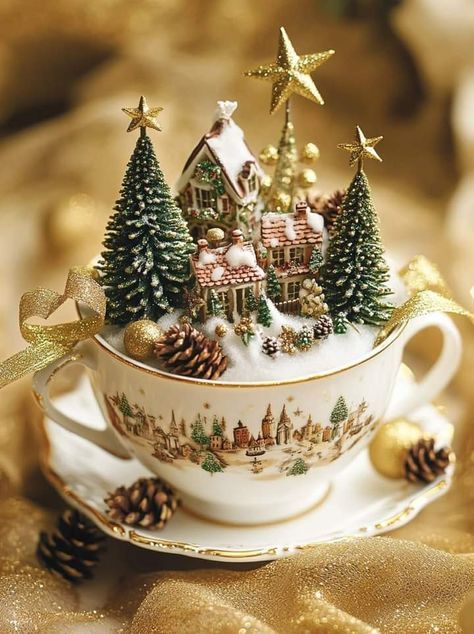 Teacup Crafts Diy, Tea Cup Projects, Teacup Christmas, Christmas Cloche, Tea Cup Art, Christmas Donuts, Teacup Crafts, Christmas Decorations Diy Crafts, Bazaar Crafts