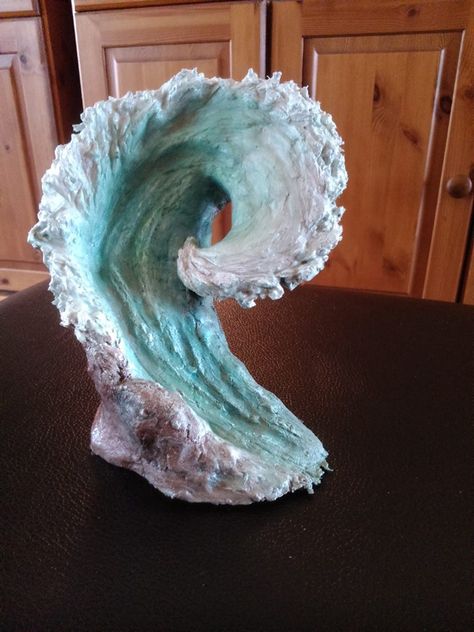 Wave sculpture created using air dry clay & then painted with acrylic paint. Water Clay Sculpture, Ceramic Waves Sculpture, Clay Waves, Air Dry Clay Sculpture, Clay Sculpture Art, Wave Sculpture, Water Sculpture, Paint Water, Surf Decor