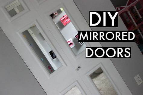 Mirrors On Closet Doors, Mirrored Bifold Closet Doors, Mirrored Closet Doors, Mirrored Closet, Closet Door Makeover, Mirror Closet Doors, Bifold Closet Doors, Diy Furniture Decor, Builder Grade