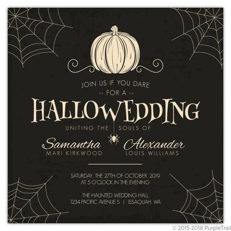 Top 8 Freakishly Awesome Halloween Wedding Invitations Haunted Wedding, Halloween Wedding Invitations, Creepy Pumpkin, Halloween Themed Wedding, Invitation Halloween, Goth Wedding, Country Wedding Invitations, Dark Wedding, Halloween Invitations