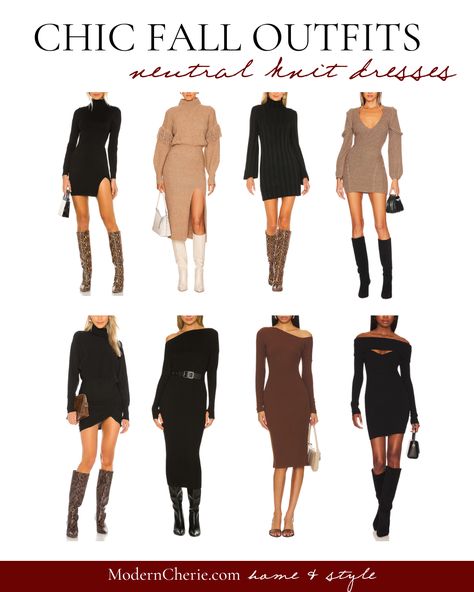 "Elevate your fall fashion with cozy elegance. Explore the warmth and style of neutral knit dresses, perfect for autumn's embrace. Discover versatile looks to keep you chic and comfortable all season long. #FallOutfits #NeutralKnitDresses #AutumnFashion" Dress With Tall Boots, Tall Boots Black, Tall Brown Boots, Knit Dresses, Chic Fall Outfits, Winter Dress Outfits, Fall Outfit Ideas, Seasonal Fashion, Tall Boots