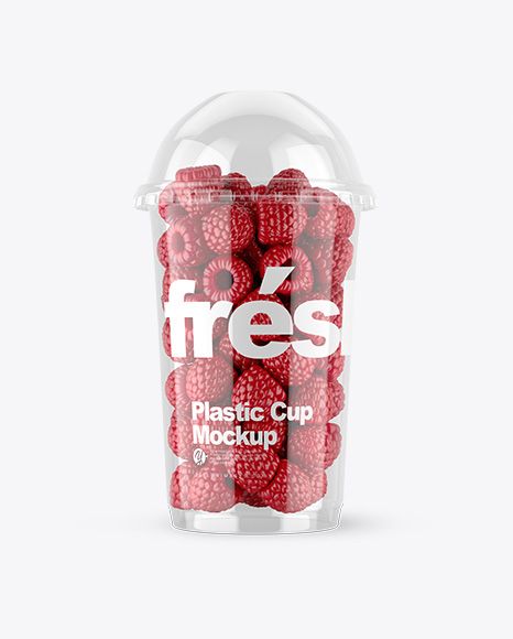 Plastic Cup With Raspberries Mockup Plastic Cup Photography, Plastic Cup Coffee Design, Plastic Cup Design, Plastic Cups Design, Cup Packaging, Transparent Packaging, Cap Cup, Bakery Design Interior, Fruit Packaging