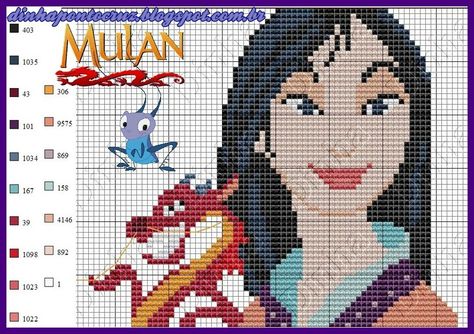 Lee Shang, Frozen Cross Stitch, Disney Mulan, Disney Cross Stitch Patterns, Crochet Disney, Disney Cross Stitch, Cute Cross Stitch, Pixel Pattern, Needlepoint Patterns