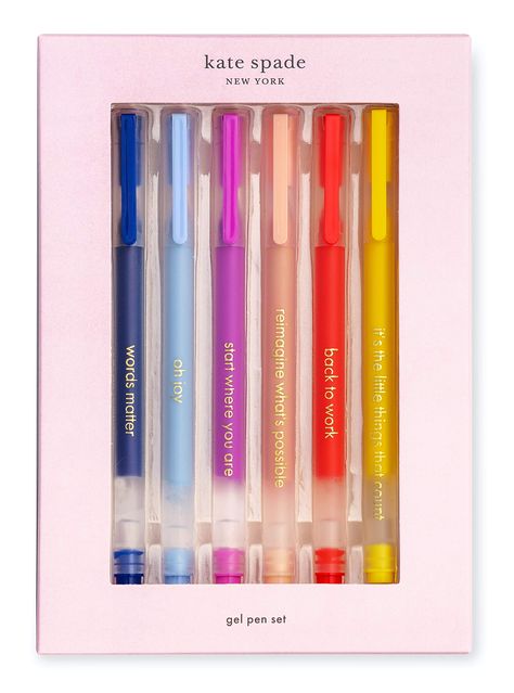 PRICES MAY VARY. Opinion: good-looking tools make working a lot more fun. Like Kate Spade New York's pen set that includes 6 gel pens with assorted colorful ink colors Each pen writes smoothly and precisely in colored ink to help your brightest ideas come to life Pens have a clip on the cap to secure to notebooks, planners, and journals for easy access on the go Cool pens are featured with cheeky sayings that are printed in metallic gold to help motivate and inspire great works of art Colorful p Gel Pens Coloring, Great Works Of Art, Gel Pens Set, Start Where You Are, Paper Store, Gel Ink Pens, White Candy, Best Pens, Writing Supplies