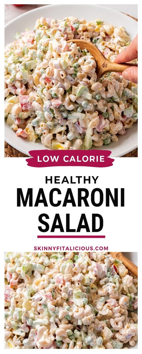 Healthier Macaroni Salad, Low Calorie Healthy Lunch Ideas, Low Fat Macaroni Salad, Low Calorie Picnic Food Ideas, Low Cal High Protein Pasta Salad, Low Calorie High Protein Pasta Salad, Low Carb Macaroni Salad, Healthy Pasta Salad Recipes Clean Eating Low Carb, High Protein Cold Salads