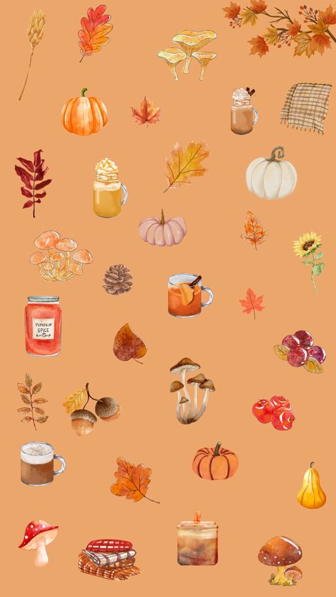 autumn, fall, leaves, pumpkins, orange, gourds, mushrooms, drinks, foliage, watercolor, adorable, cozy vibes, seasonal art, phone wallpaper, lock screen, autumnal aesthetics, whimsical design, natural hues, harvest magic, cute illustration, warm and cozy, pumpkin patch, woodland charm, nature's beauty, cozy moments, fall in love, rustic decor, seasonal inspiration, artistic foliage, whimsical delight, autumnal wonder, charming watercolor, magic, cozy season, artwork, rustic whimsy, autumnal Cute Autumn Lockscreens, Autumn Lock Screen, Pumpkin Spice Wallpaper, Vibes Phone Wallpaper, Fall Backgrounds Iphone, Foliage Watercolor, Autumn Phone Wallpaper, Spiced Drinks, Mushroom Wallpaper