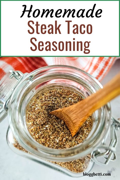 Take your taco night to the next level with this Homemade Steak Taco Seasoning It's the perfect blend of bold spices to add a burst of taste to your dishes. Use it on beef, chicken, pork, fish, and vegetables. Steak Taco Seasoning Spice Mixes, Steak Taco Seasoning, Taco Spice Blend, Diy Seasonings, Steak Taco, Spicy Steak, Homemade Rubs, Homemade Taco Seasoning Recipe, Taco Spice