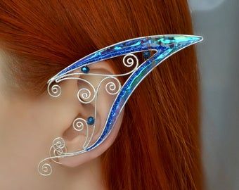 Mermaid Ears, Ear Cuffs No Piercing, Dragon Ear Cuffs, Ear Wraps, Glass Bead Crafts, Elf Ear, Elf Ear Cuff, Fairy Ears, Girl Shadow