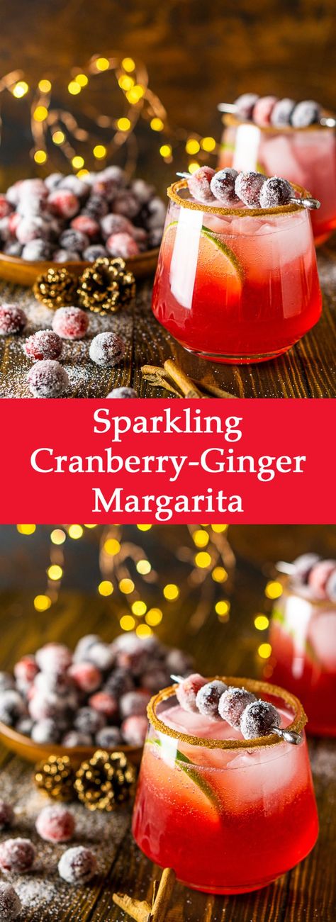 Cranberry Margarita Recipe, Margarita Christmas, Cranberries Recipes, Ginger Margarita, Cranberry Margaritas, Ginger Simple Syrup, Holiday Margaritas, Ginger Ale Cocktail, Christmas Margarita