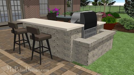 The Grill Station with Bar Design R36 design will help you create everything you need when it comes to grilling and socializing. How-to's, material list and more. Outdoor Brick Grill Station, Grill Areas Outdoor Diy Backyard, Outdoor Grill Stations, Cinder Block Bar Outdoor, Outdoor Grill Area Diy, Side Landscaping, Patio Grill Station, Backyard Bar And Grill, Diy Grill Station