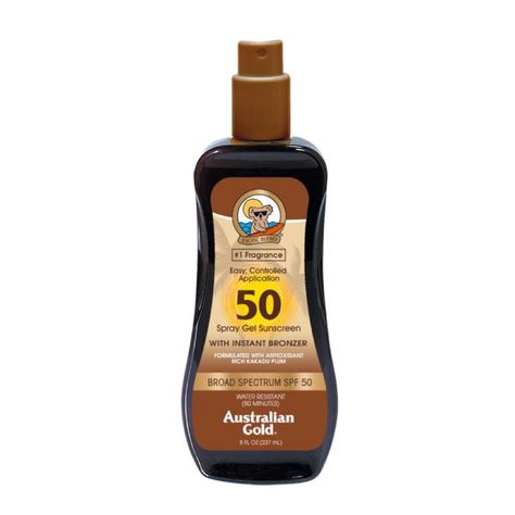 Australian Gold SPF 50 Spray Gel Sunscreen With Instant Bronzer Gel Sunscreen, Tanning Sunscreen, Australian Gold, Kakadu Plum, Gold Spray, Best Sunscreens, Protector Solar, After Sun, Spf 15