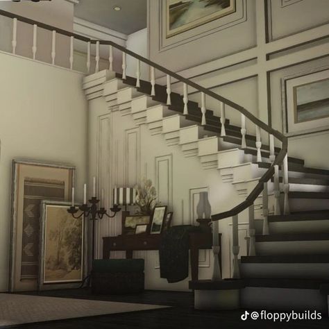 Old Money Aesthetic Bloxburg, Medieval Bloxburg House, Detailed Bloxburg House Interior, Bloxburg Cottage House Ideas Interior, Vintage Bloxburg House Interior, Elegant Mansion Bloxburg, Bloxburg Stairway, Victorian Bloxburg Interior, Vintage Bloxburg Interior