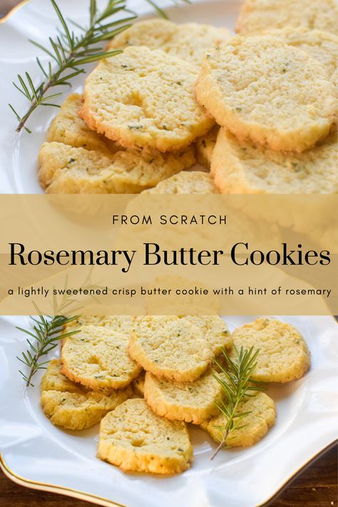 These Rosemary Butter Cookies recipe makes a crisp, lightly sweetened buttery cookie with a hint of earthy rosemary. They are a fun way to use the beautiful fresh rosemary from your garden and a lovely cookie to share with others. Rosemary Butter Cookies, Rosemary Sugar Cookies, Rosemary Cookies Recipe, Rosemary Jelly Recipe, Rosemary Cookies, Savory Cookies, Rosemary Butter, Buttery Cookie, Cafe Recipes