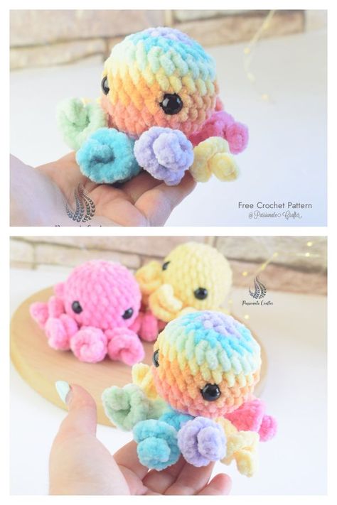 No Sew Mini Octopus Amigurumi Free Crochet Pattern Mini Plush Crochet Pattern, Amigurumi Free Pattern Mini, Crochet Plush Octopus, Crochet Small Octopus Free Pattern, Amigurumi Octopus Free Pattern, Crochet Mini Amigurumi Free Pattern, Plush Crochet Pattern Free, Mini Octopus Crochet Pattern, Free Crochet Toy Patterns