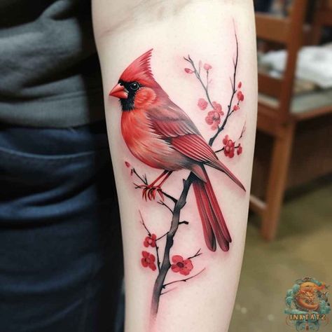 Celebrating Individuality with Small Cardinal Tattoos – 50 Designs - inktat2.com Cardinal Arm Tattoos For Women, Cardinal Sunflower Tattoo, Cardinal On Branch Tattoo, Cardinal Birds Tattoo, Cardinal Flower Tattoo, Cardinal Tattoo Black And White, Small Cardinal Tattoos For Women, Cardinal And Flower Tattoo, Cardinal Tattoos For Women