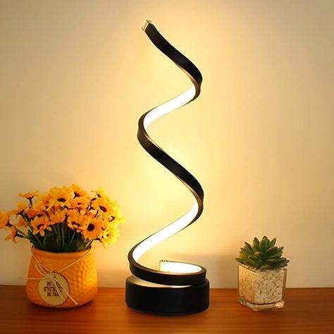 LENIVER LED Table Lamp, Modern Minimalist Dimmable Spiral Table Lamp, 12W 3 Color Bedside Lamp Desk Light for Bedroom, Living Room, Office, Nightstand, Bookshelf (Black) - - Amazon.com Jojo Siwa Bedroom Ideas, Jojo Siwa Bedroom, Modern Nordic Bedroom, Lacing Techniques, Small Bedside Lamps, Nordic Table, Desk Lights, Bedroom Lamps Nightstand, Nordic Bedroom