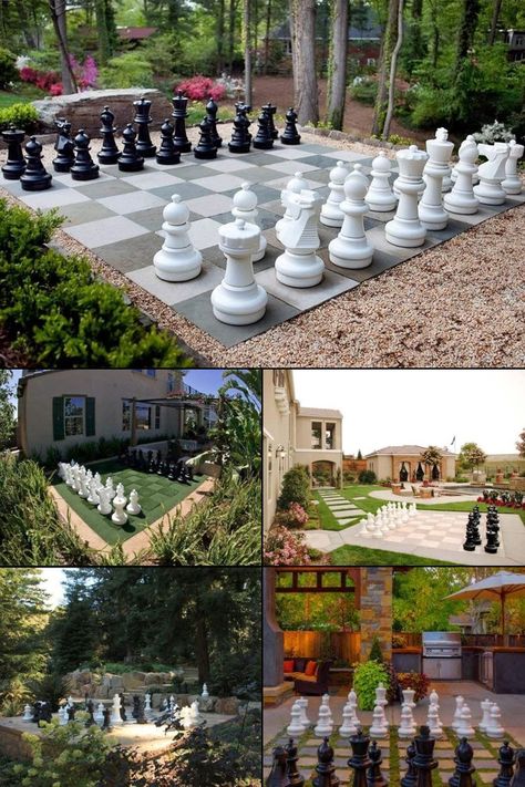 Outside Chess Board, Garden Chess Board, Backyard Chess Board, Giant Chess Set Outdoor, Outdoor Chess, Large Chess Pieces, Christmas Aesthetics, Chess Pieces, Chess Set