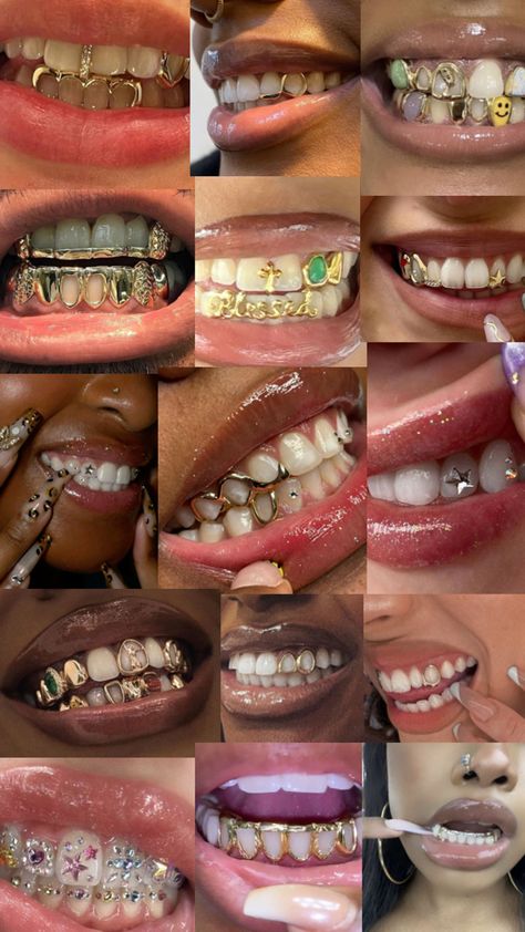 Gold Teeth Jewelry, Teeth Grills For Women Small, Heart Grill Teeth, Gap Tooth Grill, Custom Grillz For Women, Colorful Grillz, Grillz Black Female, Grillz For Gap Teeth, Female Grills Teeth Gold