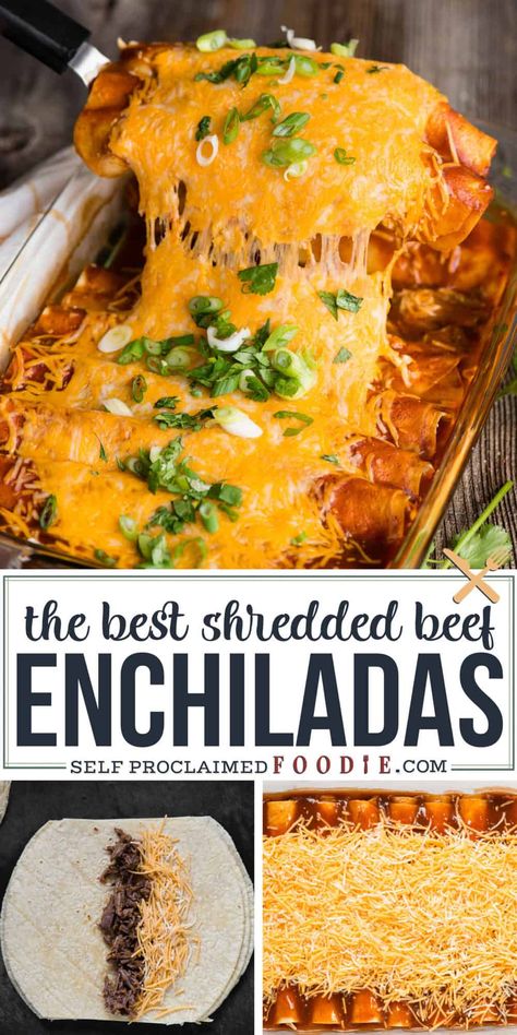 Enchiladas Shredded Beef, Best Beef Enchilada Recipe, Instant Pot Shredded Beef, Steak Enchiladas, Mexican Food Recipes Enchiladas, Enchiladas Beef, Beef Enchiladas Recipe, Shredded Beef Enchiladas, Shredded Beef Recipes