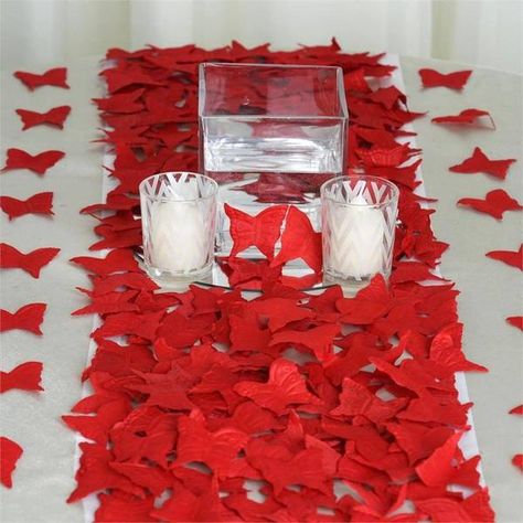 Red – tableclothsfactory.com Butterfly Sweet 16 Decorations, Butterfly Confetti, Silk Butterfly, Petal Confetti, Wedding Petals, Red Butterfly, Confetti Party, Flower Ideas, Wedding Party Decorations