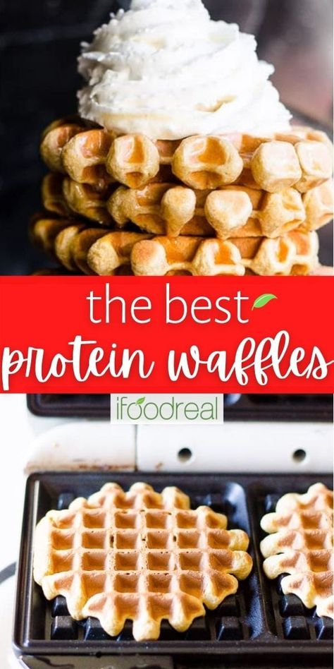 Protein Waffles are made with plant based protein powder, Greek yogurt, eggs, oats and no flour or added sugar. This protein waffle recipe is super easy to make and even more delicious to eat. Protein Waffles No Egg, High Protein Snacks Healthy Greek Yogurt, Vanilla Protein Waffles, Greek Yogurt Waffles Healthy, High Protein Waffles Greek Yogurt, Healthy Protein Waffle Recipe, Waffle Protein Recipe, Greek Yogurt Protein Recipes, Protein Waffle Recipe Powder