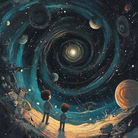 ### **Printable Digital Artwork **### Immerse yourself in the awe and mystery of the cosmos with this stunning digital art print. Featuring two young adventurers gazing into a swirling galaxy filled with planets and stars, this piece captures the imagination and wonder of space exploration. The intricate details of the spacecraft and planetary elements blend seamlessly with the vast, spiral galaxy, creating a scene that sparks curiosity and adventure. Perfect for sci-fi fans, children's rooms, o Outer Space Art, Planets And Stars, Spiral Galaxy, Cosmic Art, Planets Art, Printable Wall Decor, Galaxy Painting, Digital Art Print, Space And Astronomy