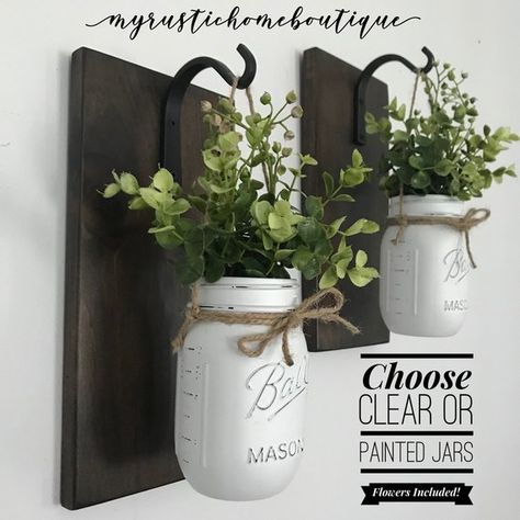 image 0 Rustic Winter Decor, Mason Jar Planter, Hanging Jars, Container Planting, Diy Rustic Home, Hanging Mason Jars, Painted Jars, Rustic Wall, Décor Diy