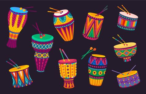 Tari Tradisional, African Art Projects, Drums Music, Musica Salsa, Latin American Music, Tufting Diy, Brazil Art, African Drum, Drums Art